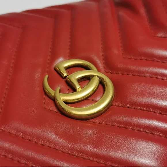 Gucci Red and Gold Mini Bag with Chevron Quilting - Picture 9 of 14
